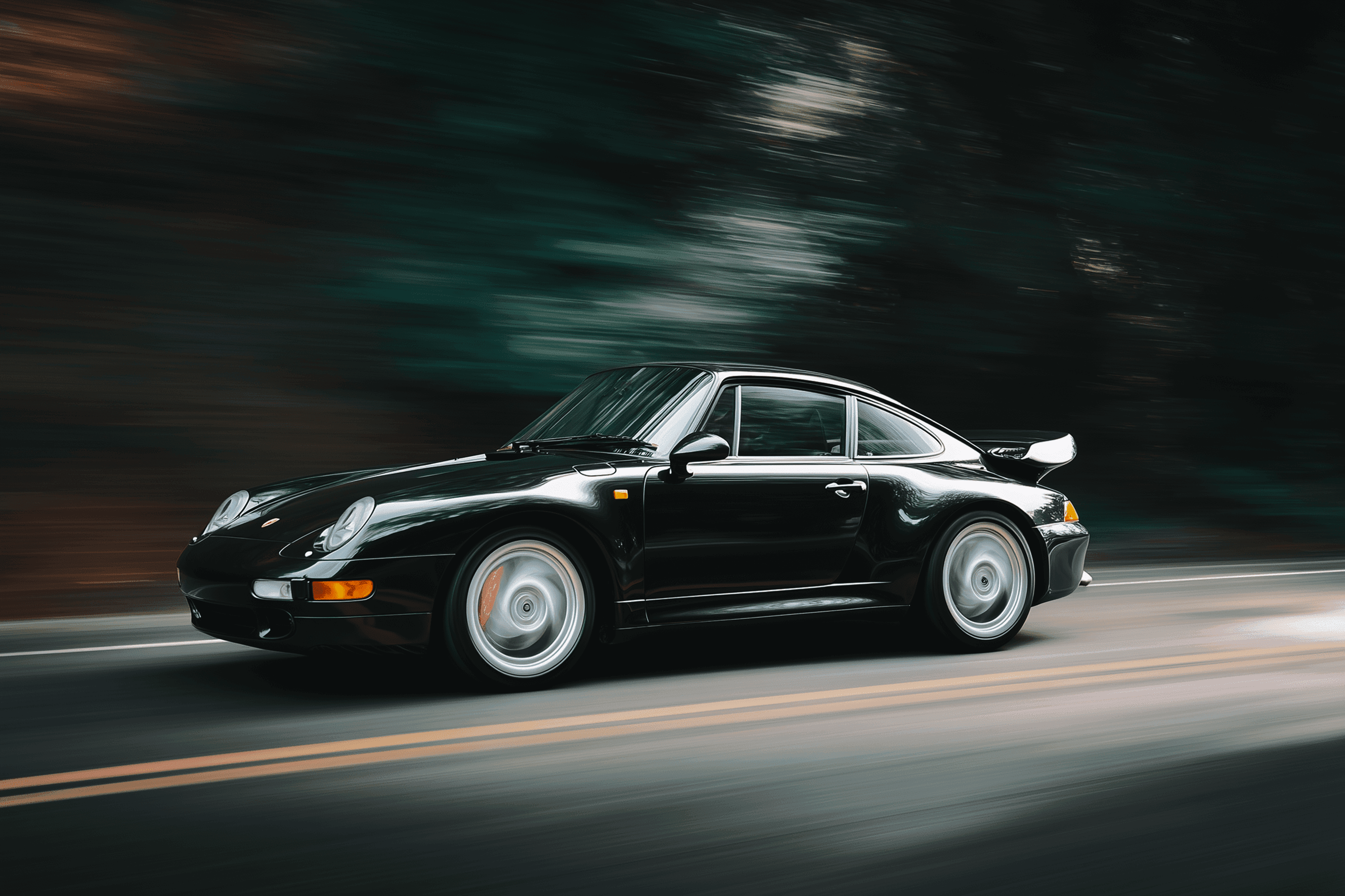 Black Porsche 911 driving